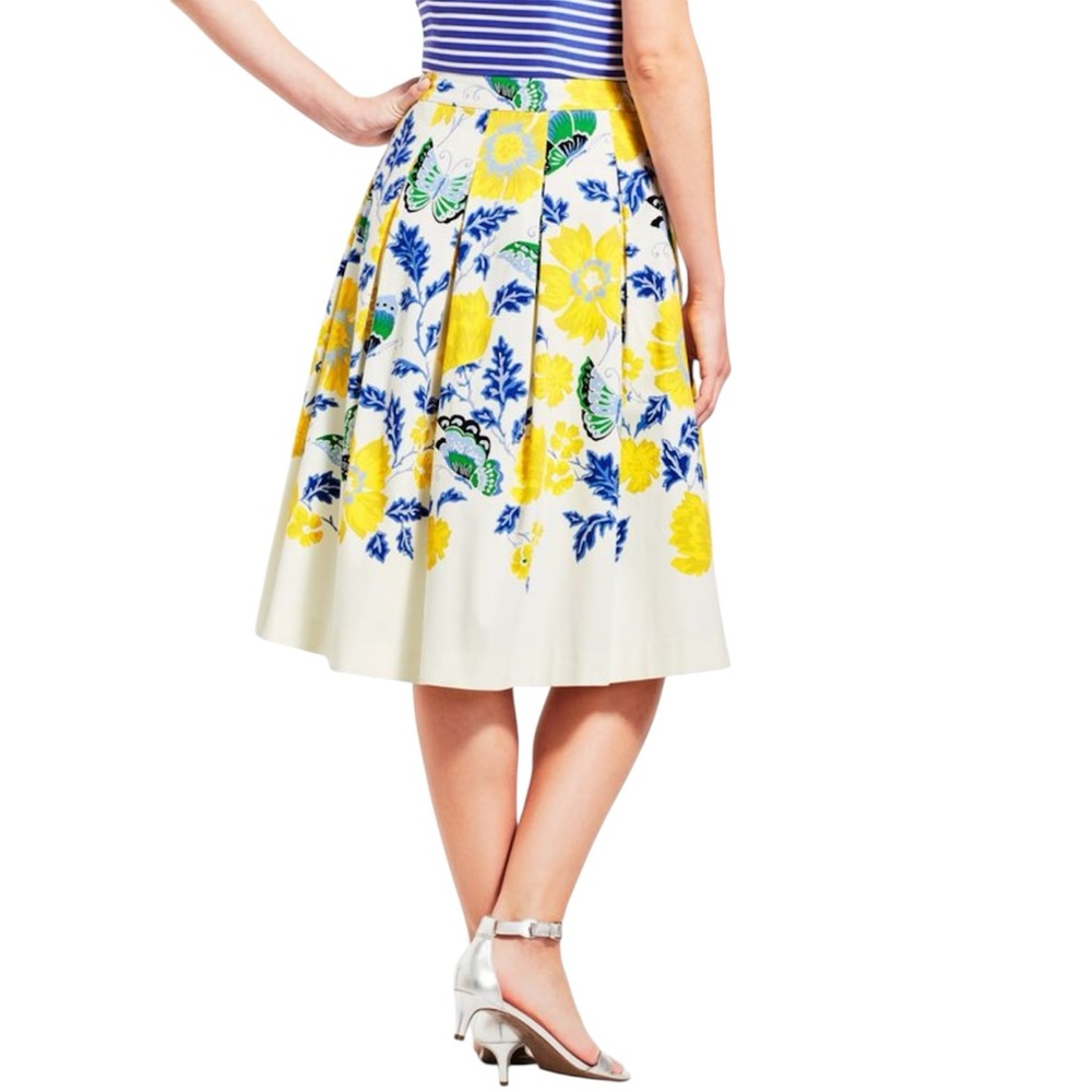 NWT Talbots Floral Pleated Skirt Yellow Blue Cottagecore Cotton Twee Fairy RSVP